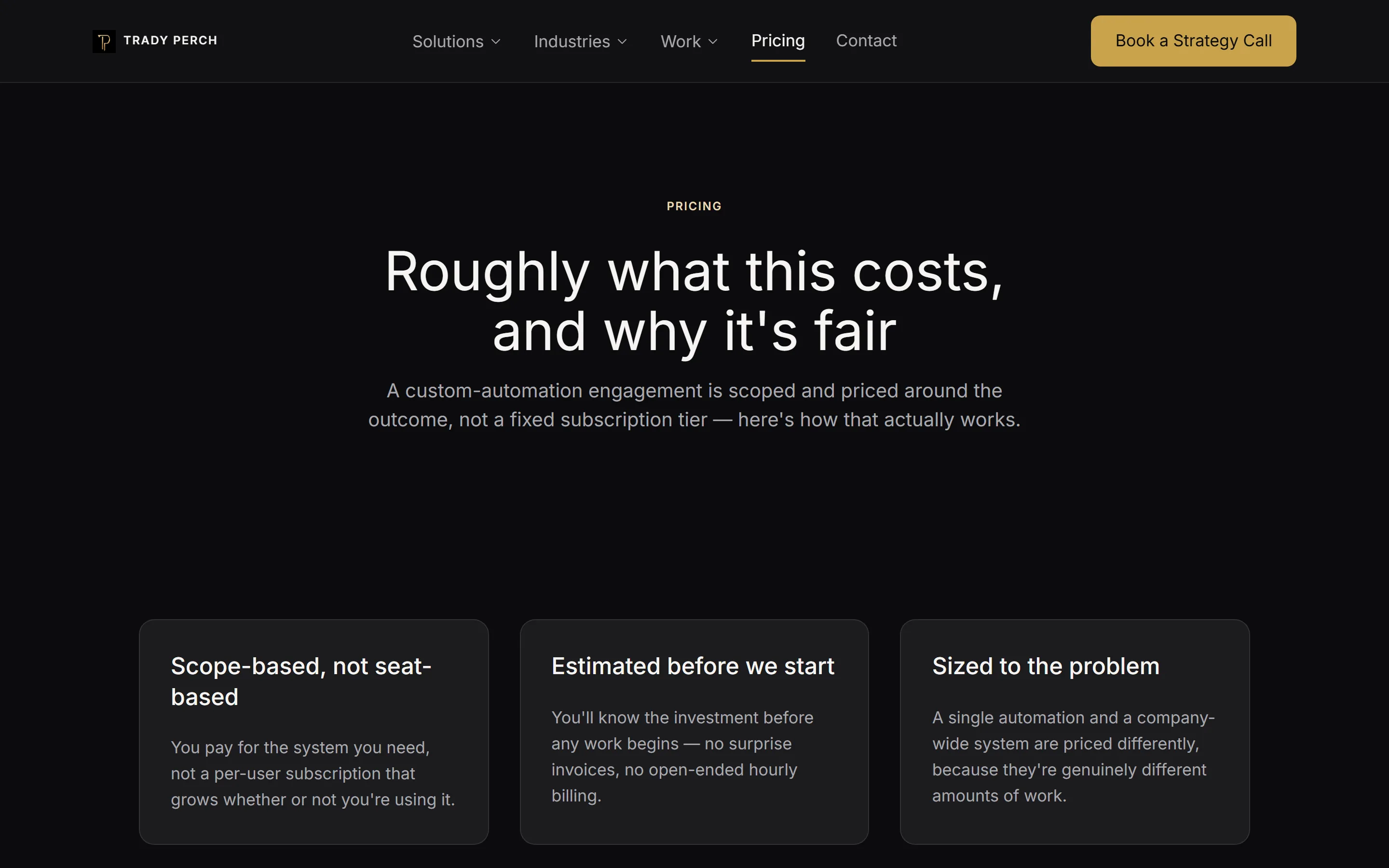 The pricing page, laid out as editorial prose rather than a comparison table.